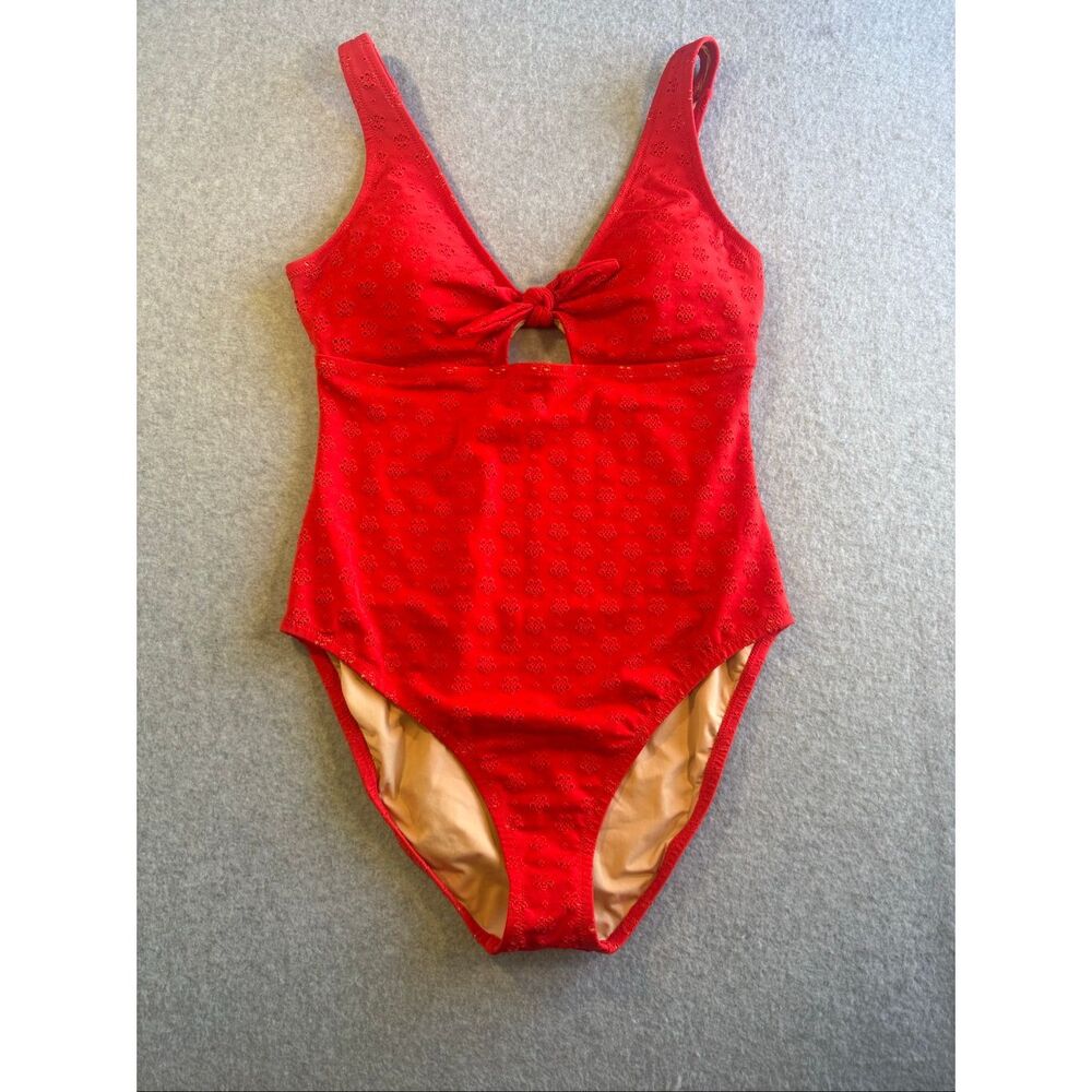 J crew red eyelet tie front swimsuit L